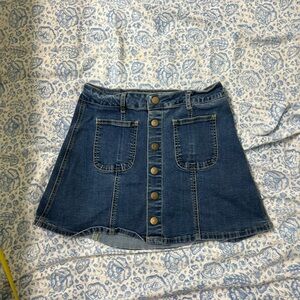 Altar'd State Dark Blue Denim Button-Front Skater Mini Skirt